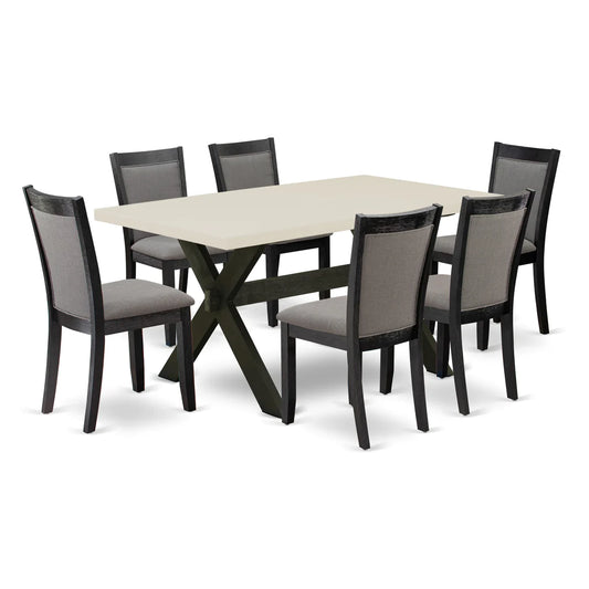 East West Furniture X626MZ650-7 7 Piece Dinette Set Consist of a Rectangle Dining Table with X-Legs and 6 Dark Gotham Grey Linen Fabric Parson Dining Chairs, 36x60 Inch, Multi-Color