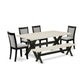 East West Furniture X627MZ606-6 6 Piece Dining Table Set Contains a Rectangle Dining Room Table with X-Legs and 4 Shitake Linen Fabric Parson Chairs with a Bench, 40x72 Inch, Multi-Color