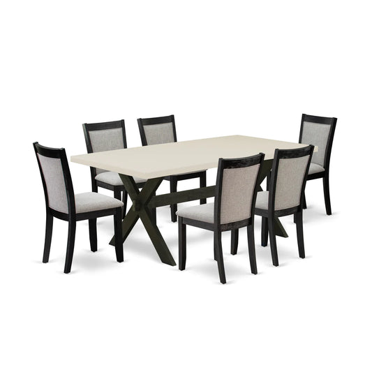 East West Furniture X627MZ606-7 7 Piece Kitchen Table Set Consist of a Rectangle Dining Table with X-Legs and 6 Shitake Linen Fabric Parsons Dining Chairs, 40x72 Inch, Multi-Color