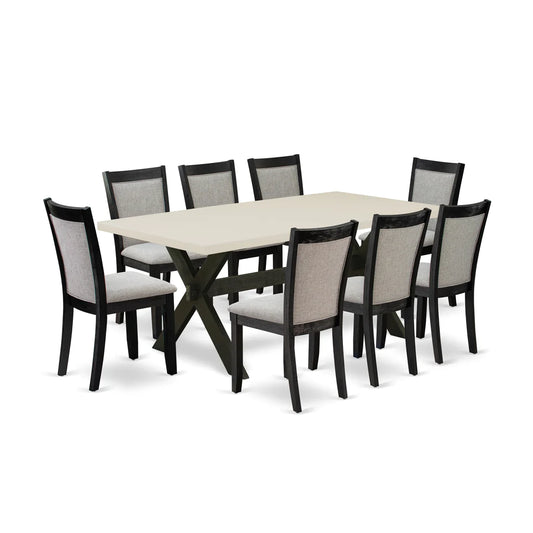 East West Furniture X627MZ606-9 9 Piece Modern Dining Table Set Includes a Rectangle Dining Room Table with X-Legs and 8 Shitake Linen Fabric Upholstered Chairs, 40x72 Inch, Multi-Color