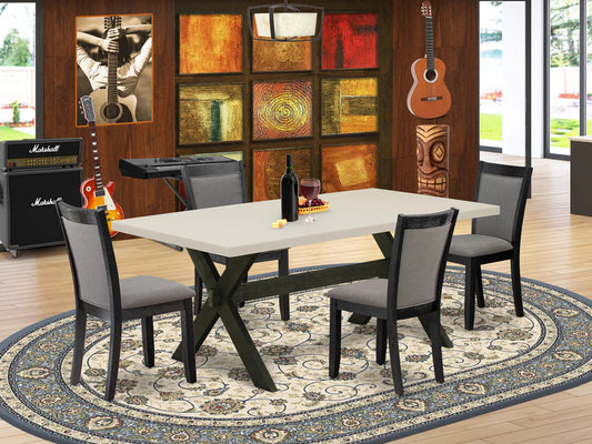 East West Furniture X627MZ650-5 5 Piece Dinette Set Includes a Rectangle Dining Room Table with X-Legs and 4 Dark Gotham Grey Linen Fabric Upholstered Chairs, 40x72 Inch, Multi-Color