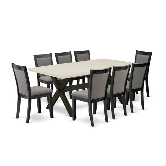 East West Furniture X627MZ650-9 9 Piece Dining Table Set Includes a Rectangle Dining Room Table with X-Legs and 8 Dark Gotham Grey Linen Fabric Parsons Chairs, 40x72 Inch, Multi-Color