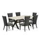 X627VE650-7 7Pc Dining Room Set - 40x72" Rectangular Table and 6 Parson Chairs - Wirebrushed Black & Linen White Color