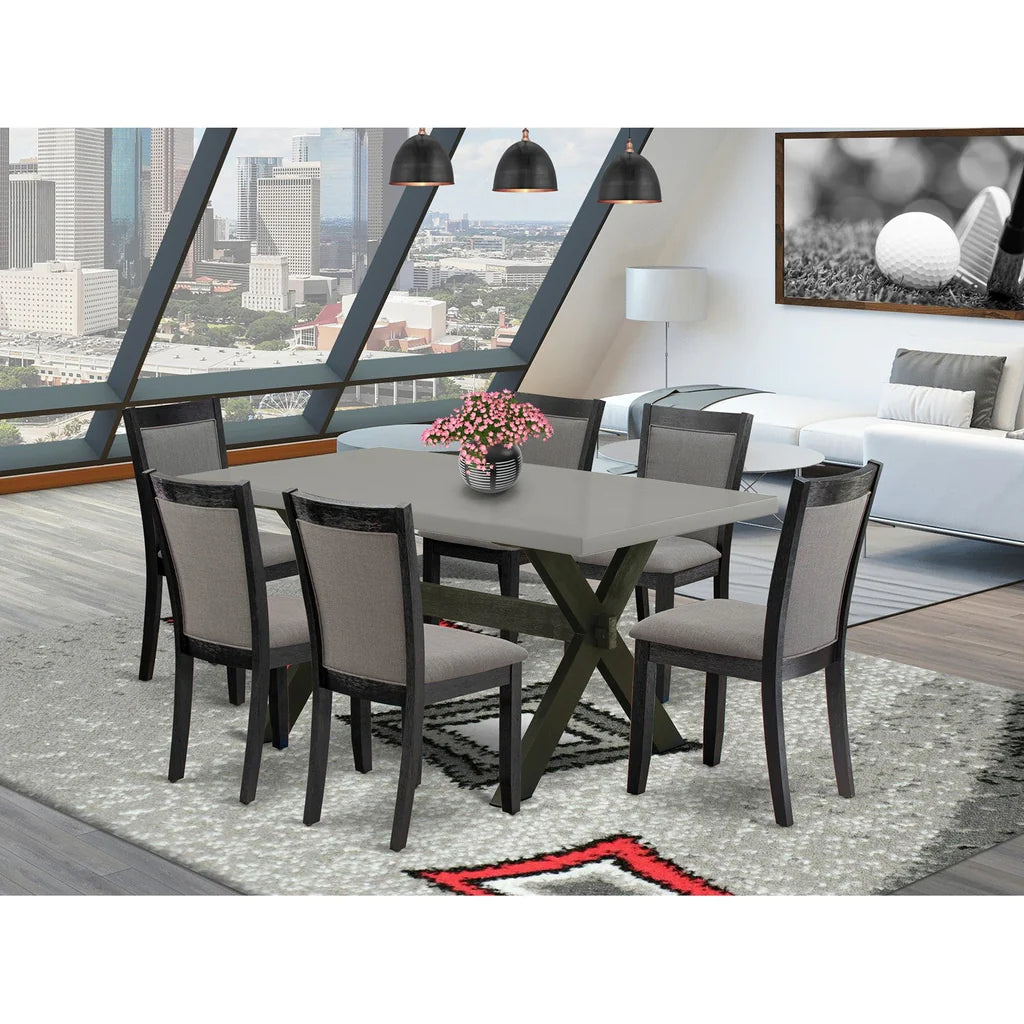 East West Furniture X696MZ650-7 7 Piece Dining Table Set Consist of a Rectangle Kitchen Table with X-Legs and 6 Dark Gotham Grey Linen Fabric Upholstered Chairs, 36x60 Inch, Multi-Color