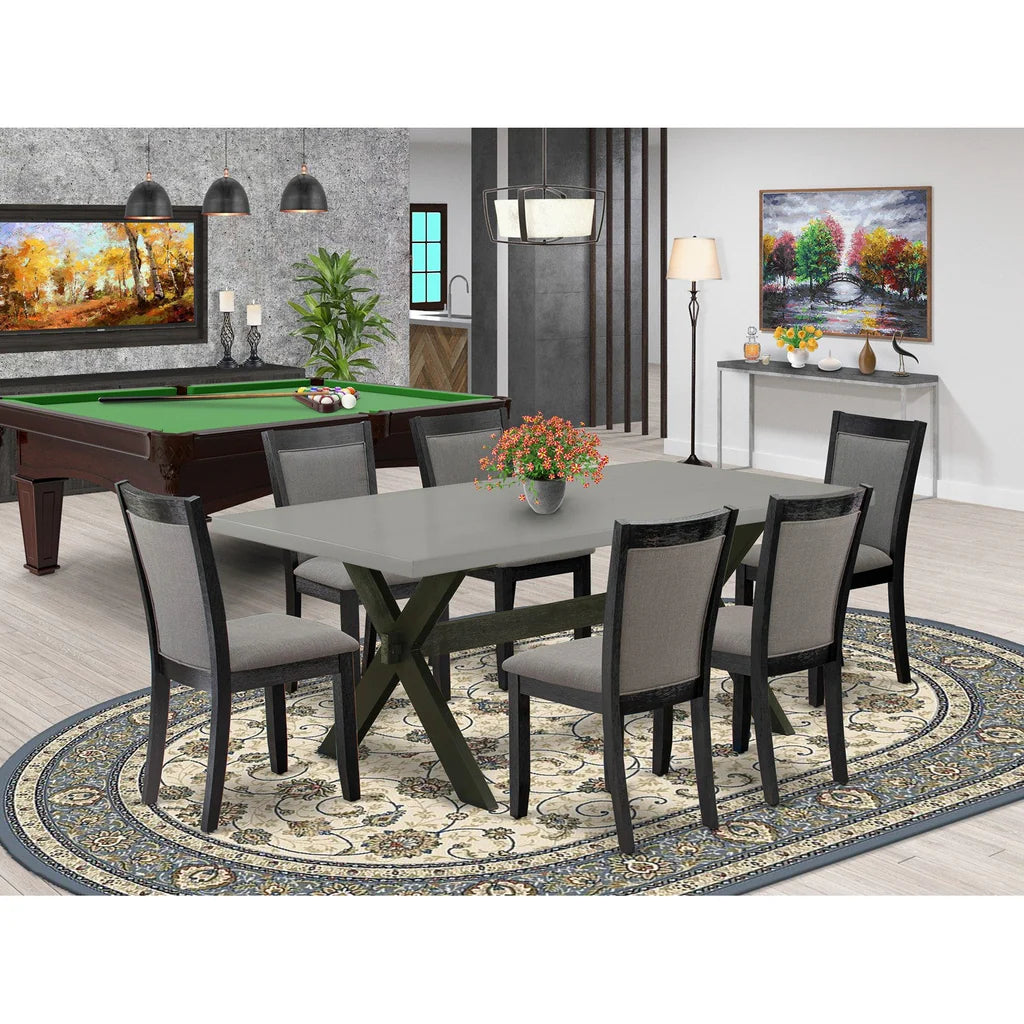 East West Furniture X697MZ650-7 7 Piece Dining Room Set Consist of a Rectangle Dining Table with X-Legs and 6 Dark Gotham Grey Linen Fabric Upholstered Chairs, 40x72 Inch, Multi-Color