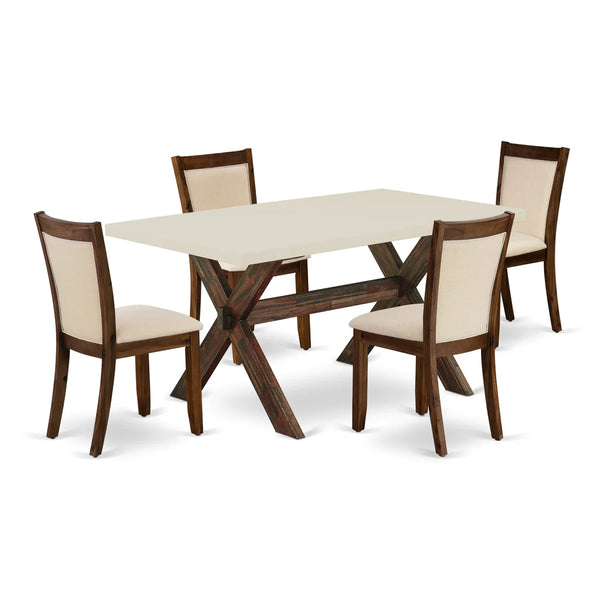 East West Furniture X726MZN32-5 5 Piece Kitchen Table Set for 4 Includes a Rectangle Dining Room Table with X-Legs and 4 Light Beige Linen Fabric Upholstered Chairs, 36x60 Inch, Multi-Color