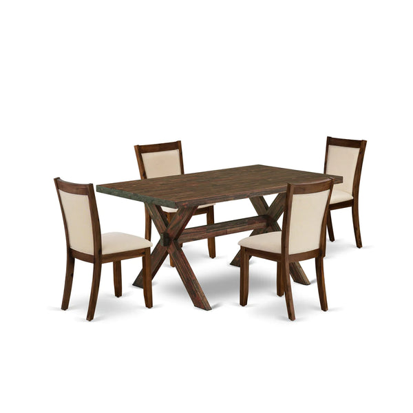 East West Furniture X776MZN32-5 5 Piece Dining Set Includes a Rectangle Dining Room Table with X-Legs and 4 Light Beige Linen Fabric Upholstered Parson Chairs, 36x60 Inch, Multi-Color