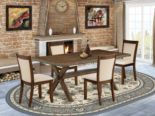 East West Furniture X777MZN32-5 5 Piece Kitchen Table & Chairs Set Includes a Rectangle Dining Room Table with X-Legs and 4 Light Beige Linen Fabric Parsons Chairs, 40x72 Inch, Multi-Color