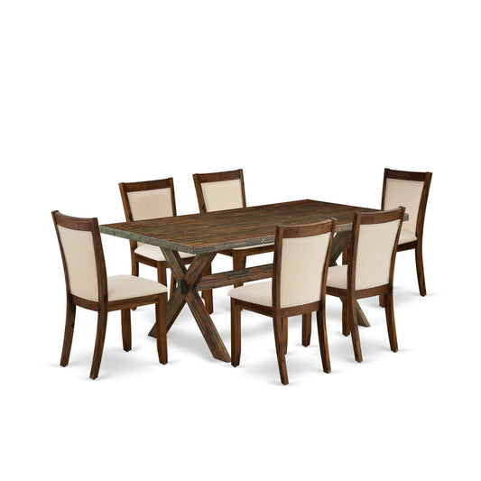 East West Furniture X777MZN32-7 7 Piece Kitchen Table Set Consist of a Rectangle Dining Table with X-Legs and 6 Light Beige Linen Fabric Parson Dining Chairs, 40x72 Inch, Multi-Color