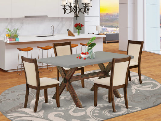 East West Furniture X796MZN32-5 5 Piece Dining Room Table Set Includes a Rectangle Kitchen Table with X-Legs and 4 Light Beige Linen Fabric Parson Dining Chairs, 36x60 Inch, Multi-Color