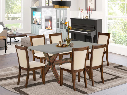 East West Furniture X796MZN32-7 7 Piece Dining Table Set Consist of a Rectangle Kitchen Table with X-Legs and 6 Light Beige Linen Fabric Parson Dining Chairs, 36x60 Inch, Multi-Color