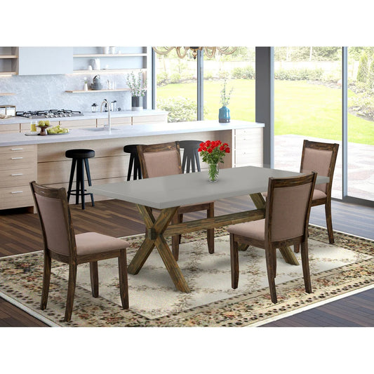 East West Furniture X797MZ748-5 5 Piece Kitchen Table Set for 4 Includes a Rectangle Dining Room Table with X-Legs and 4 Coffee Linen Fabric Parson Dining Chairs, 40x72 Inch, Multi-Color