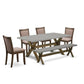 East West Furniture X797MZ748-6 6 Piece Dinette Set Contains a Rectangle Dining Table with X-Legs and 4 Coffee Linen Fabric Parson Chairs with a Bench, 40x72 Inch, Multi-Color