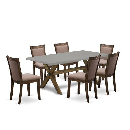 East West Furniture X797MZ748-7 7 Piece Dining Room Furniture Set Consist of a Rectangle Dining Table with X-Legs and 6 Coffee Linen Fabric Upholstered Chairs, 40x72 Inch, Multi-Color
