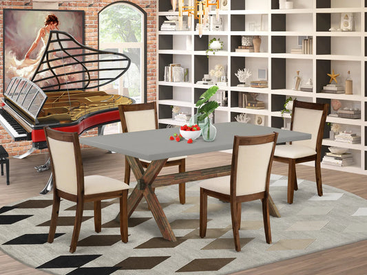 East West Furniture X797MZN32-5 5 Piece Dining Set Includes a Rectangle Dining Room Table with X-Legs and 4 Light Beige Linen Fabric Upholstered Parson Chairs, 40x72 Inch, Multi-Color