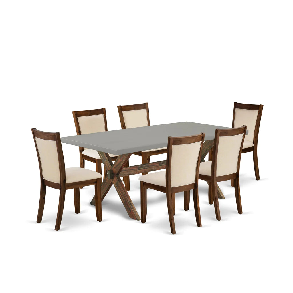 East West Furniture X797MZN32-7 7 Piece Dining Room Furniture Set Consist of a Rectangle Dining Table with X-Legs and 6 Light Beige Linen Fabric Parsons Chairs, 40x72 Inch, Multi-Color