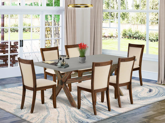 East West Furniture X797MZN32-7 7 Piece Dining Room Furniture Set Consist of a Rectangle Dining Table with X-Legs and 6 Light Beige Linen Fabric Parsons Chairs, 40x72 Inch, Multi-Color