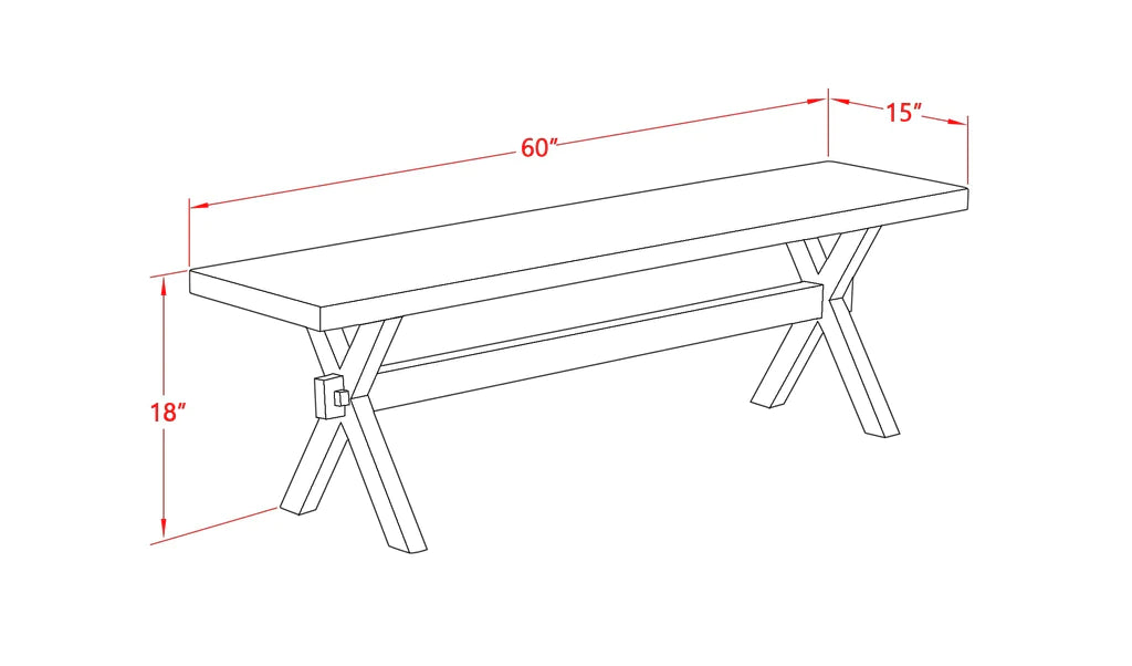 East West Furniture X626MZ606-6 6 Piece Dining Set Contains a Rectangle Dining Room Table with X-Legs and 4 Shitake Linen Fabric Upholstered Chairs with a Bench, 36x60 Inch, Multi-Color