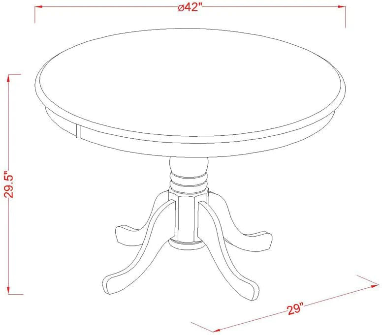 East West Furniture HBEL5-AWA-05 5 Piece Dining Set Includes a Round Dining Room Table with Pedestal and 4 Grey Linen Fabric Upholstered Chairs, 42x42 Inch, Walnut